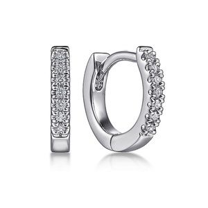 14K White Gold Diamond Huggies